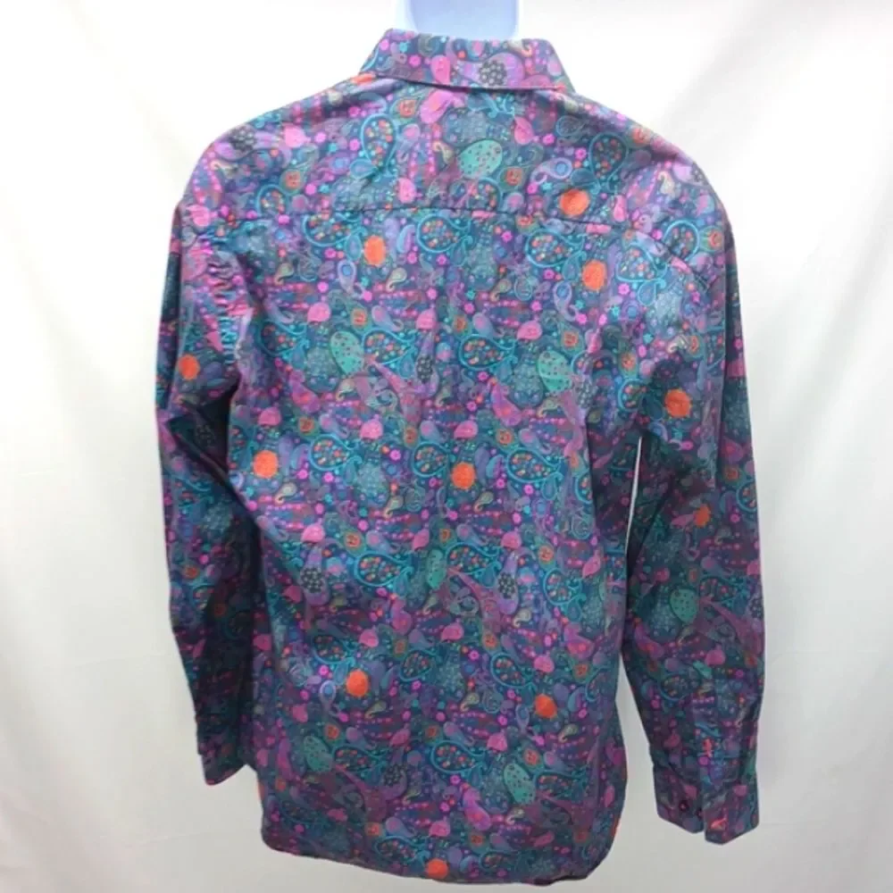 Jared Lang Vibrant Purple and Blue Floral Casual Button Down Shirt Mens XL - Picture 3 of 8